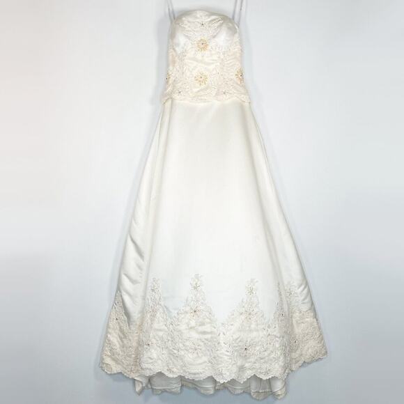 Oleg Cassini Ivory Satin Beaded Beaded Ball Gown Bridal Wedding Dress NWOT - Picture 1 of 16